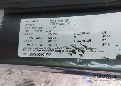 2013 Toyota Highlander V6 Limited из США, поврежденный, VIN 5TDDK3EH2DS215913